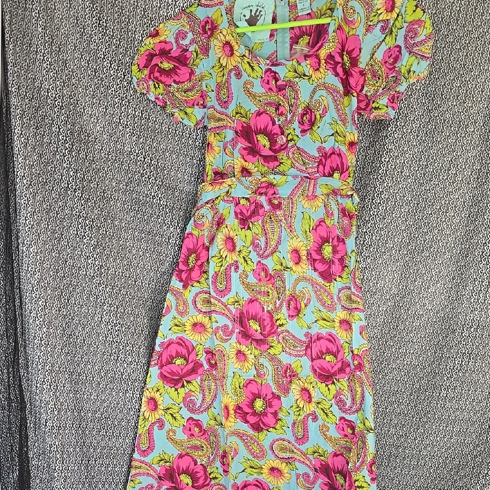 Floral Paisley Dress in Pink and Blue